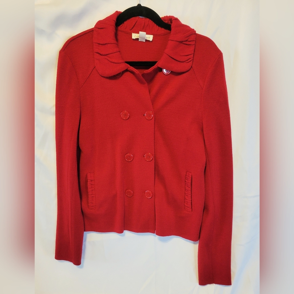 🖤COLDWATER CREEK SZ M Red Double-Breasted Women's Sweater Cardigan - Picture 1 of 5